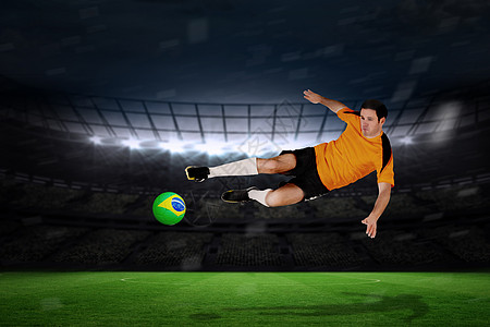 橙色跳跃足球运动员橙子世界绘图活动阴影体育场绿色播放器男性白色图片