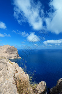 马略卡岛海岸在马洛卡垂直的Forlorca角附近海岸背景