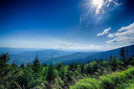 从Clingma山顶对大烟雾山的广视追求城市阳光旅行旅游森林环境镜片山脉天空背景图片