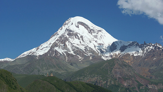 格鲁吉亚 欧洲和格鲁吉亚的卡兹贝克山旅行顶峰山脉首脑旅游全景风景图片