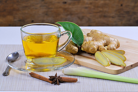 金姜茶果汁柠檬蜂蜜药品饮食香料肉桂杯子勺子蔬菜图片