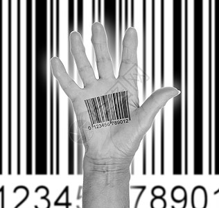 酒吧开业用条码打开手条纹鉴别扫描器黑色拇指棕榈销售商业标签扫描背景