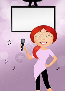 女孩唱歌微笑漫画乐趣麦克风笔记歌手快乐派对监视器卡通片图片