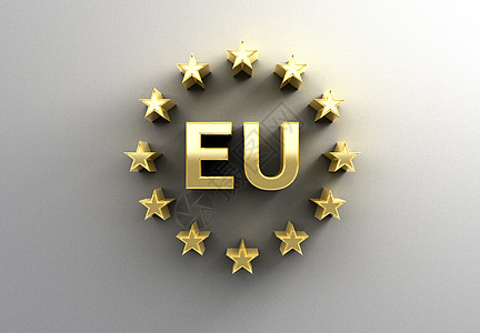 欧盟与恒星的标志 - 金 3D质量在墙壁后格罗图片