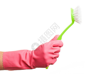 拿着刷子手手握着粉色手套 拿着刷子背景