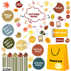 秋季销售     一套贴纸和标签背景图片
