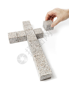 颗粒的信仰石头花岗岩立方体概念宗教灰色积木建筑手指图片