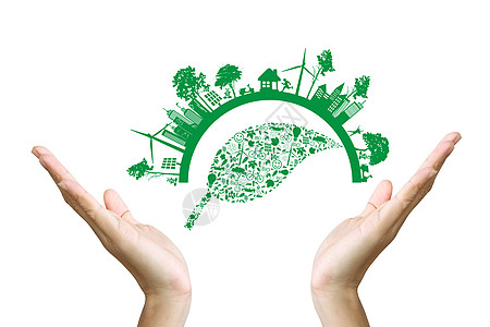 绿色概念 在地球上的树木手中图标集脚印房子树叶世界垃圾桶回收坡度生态水滴图片