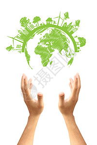 绿色概念 在地球上的树木手中插头插座世界脚印动力企业垃圾桶行星阴影树叶图片