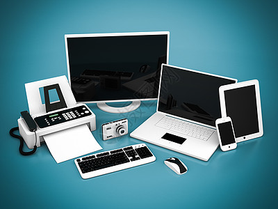 笔记本电脑 平板电脑和智能手机空白商业灰色电话网络桌子老鼠键盘屏幕传真机图片