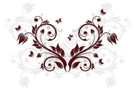 一 鲜花和蝴蝶背景摘要叶子黑色漩涡植物滚动模版插图艺术图片