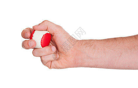 红色和白色球的男性手手指活力压力火车挫折拳头商业泡沫焦虑紧缩图片