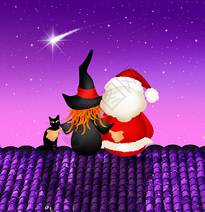 屋顶上有伊比凡尼和圣诞老人图片