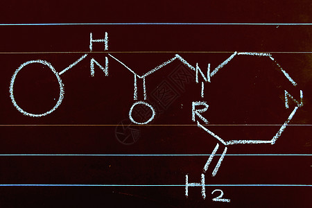 粉笔板上绘制化学公式药品黑板研究考试测试生物学医疗计算粉笔手稿图片