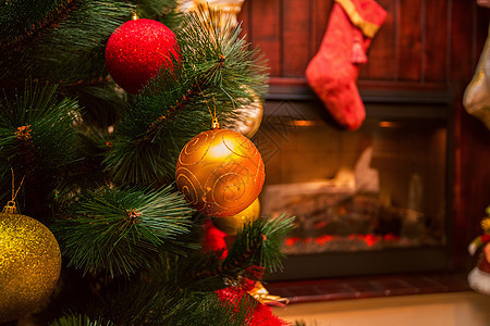 圣诞节风格丝带展示时间蜡烛装饰礼物壁炉季节盒子图片