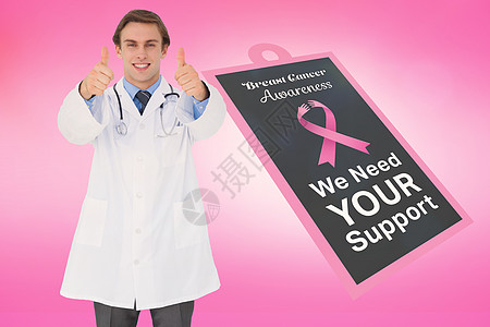 乳癌认识信息医生有乳腺癌宣传信息的医生海报卫生健康男性丝带专家卡片手势机构广告图片