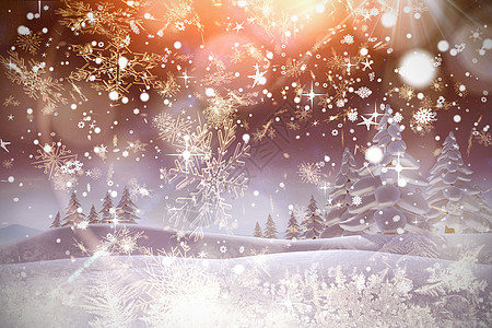 积雪降雪的复合图像树木森林下雪绘图奶油枞树星星天空环境风景图片