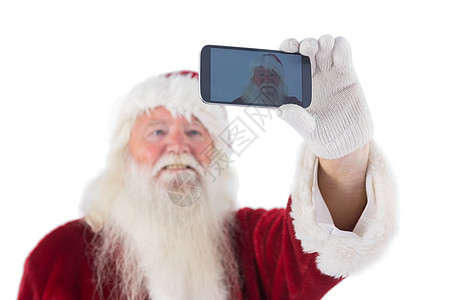 圣诞老人做自拍照片白色快乐时候红色服装摄影屏幕喜庆拍照图片