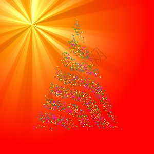灯光圣诞树光线背景上的圣诞散景树派对辉光圣诞射线庆典曲线魔法新年彩灯插图背景