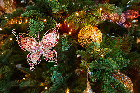 圣诞树缝合假期雪花云杉季节庆典礼物金子文化装饰品松树图片