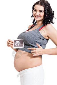 显示产前超声波检查的孕妇母性女士扫描考试产科产妇生育力腹部医疗怀孕图片