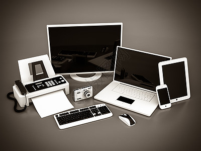 笔记本电脑 平板电脑和智能手机办公室展示技术老鼠商业屏幕网络打印机电话键盘图片