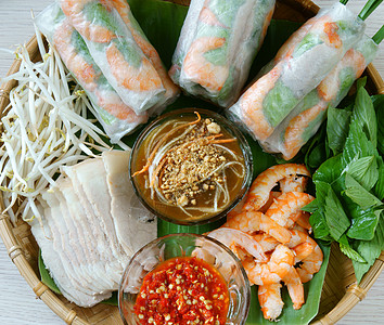 越南菜 果瓜 沙拉卷蔬菜春卷篮子沙拉课程零食辣椒减肥竹子食物图片