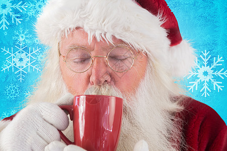 红杯中圣塔饮料的合成图像胡须咖啡杯子雪花水晶巧克力喜庆男性快乐假期图片