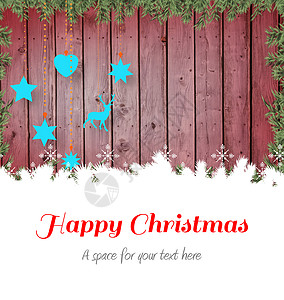 圣诞节字体圣诞快乐贺词庆典绿色木板叶子小玩意儿边界贺卡木头枞树喜庆背景
