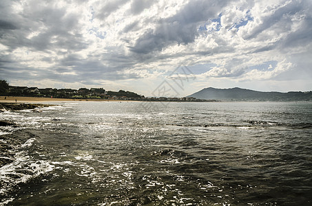 奶茶背景比斯凯湾天堂天空海岸地平线海浪金子海景太阳晴天蓝色背景