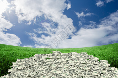 成堆美元的复合图象货币天空多云经济金融银行业计算机公园绿地数字图片
