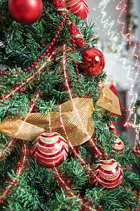 圣诞树缝合松树庆典文化金子装潢装饰品雪花装饰假期季节图片