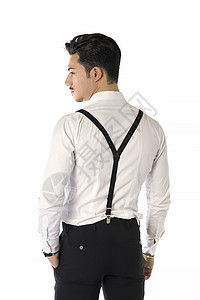 英俊优雅的青年男子 身着商服 吊带裤商务领带管理人员公司套装经理男性黑色男人工作室图片