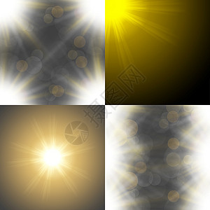 以四个模糊背景 半透明圆圈 光效应和太阳破灭的抽象背景设置强光太阳插图环境草地墙纸生态镜片横梁阳光图片