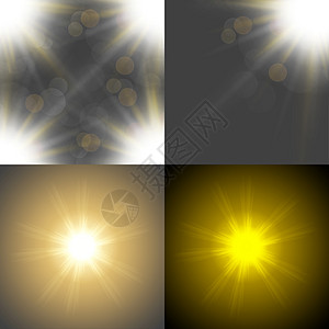 以四个模糊背景 半透明圆圈 光效应和太阳破灭的抽象背景设置生长射线生态插图太阳阳光环境天空镜片墙纸图片