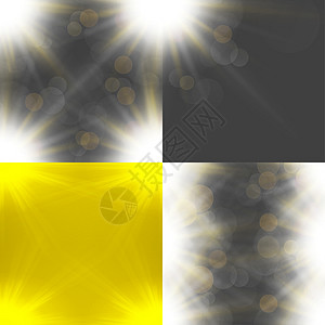 以四个模糊背景 半透明圆圈 光效应和太阳破灭的抽象背景设置墙纸草地阳光插图橙子强光镜片耀斑环境太阳图片