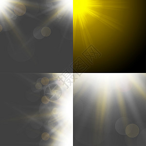 以四个模糊背景 半透明圆圈 光效应和太阳破灭的抽象背景设置墙纸强光天空插图太阳镜片耀斑生长草地生态图片