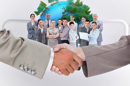 握握手侧视图的复合图像行星计算机笔记本问候语商务协议同事工作雇员商业图片