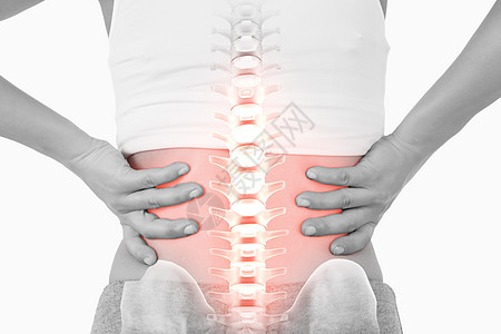 背痛的突出女性脊椎痛苦骨骼肌肉身体椎骨红色按摩脊柱疼痛图片