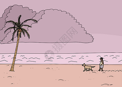 海滩卡通卡通 热带季风背景