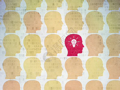 财务概念 数字纸背景上带灯泡图标的首头交易营销头脑技术数据领导者伙伴风暴成就程序背景图片