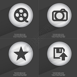 录像带 相机 明星 软盘上传图标符号 一组具有平面设计的按钮 向量图片