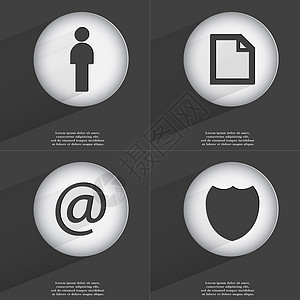 Silhouette 文件 邮件 徽章图标符号 一组带有平面设计的按钮 矢量图片