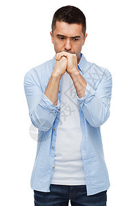 心想着不快乐的男人压力悲哀挫折人士衬衫沉思成人商务白色悲伤图片