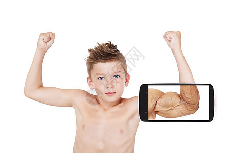 愿景力量展示手机触摸屏男性成功孩子身体屏幕姿势图片