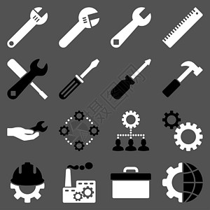 选项和服务工具图标集图示集维修工作工具箱扳手工厂头盔环境字形植物用户图片