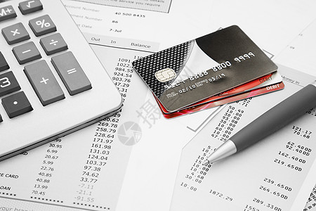 信用卡贴上信用卡 有信用卡结单 笔记和c紧缩账单银行预算账户财富数据库财政信贷水平图片