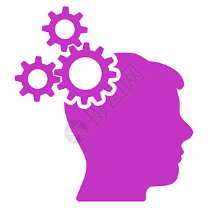 商业思想图标工程用户思考头脑传播解决方案智力想像力工业紫色图片