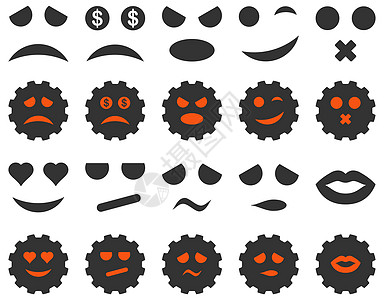 工具 设备 微笑 情感图标眼睛女士符号引擎控制建造乐趣幸福字形齿轮图片