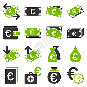 欧元银行业务和服务工具图标收益订金警报银行业信用情况案件援助货币医生图片